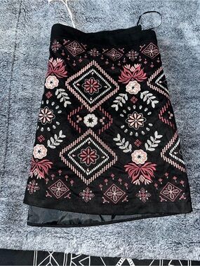 Savanna Jane Black Pencil Skirt with Pink & White Floral Embroidery